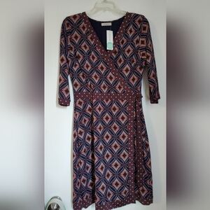 Stitch Fix Gilli Long-Sleeve Geometric Wrap Midi Dress, L, 10-12, NWT